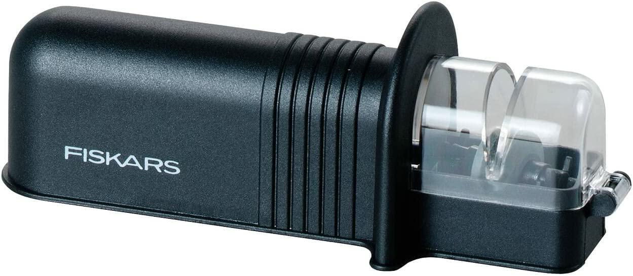Fiskars Afilador de cuchillos Roll-Sharp con piedra de cerámica, Essential, Plástico, Negro, 1065598