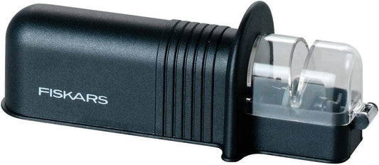 Fiskars Afilador de cuchillos Roll-Sharp con piedra de cerámica, Essential, Plástico, Negro, 1065598