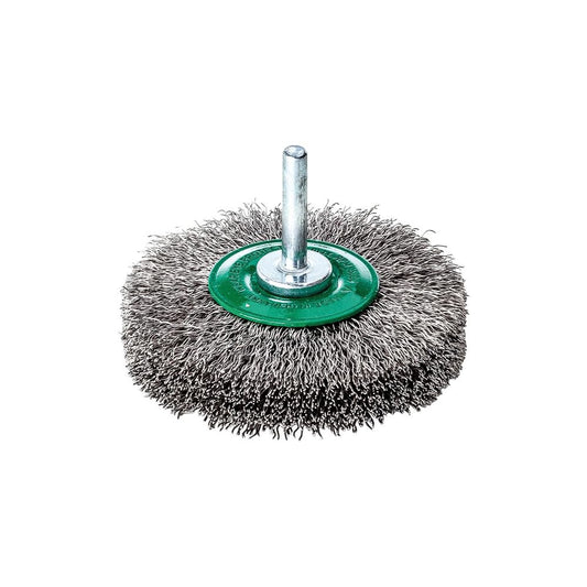 LessMann 417462 - Wheel brushes with 6 mm shank dia  70 x 9 mm steel wire stainless RO4 crimped 0,30 mm W.-Nr. 1.4401