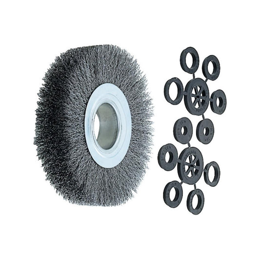 LessMann 344143 - Wheel brushes dia 150 mm width 30-32 mm tube 40 mm steel wire STA crimped 0,20 mm adaptors - set 2