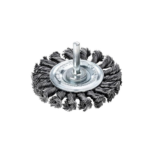 LessMann 417198 - Knot wheel brushes with 6 mm shank dia  75 x 12 mm 18 Z with rose bud right knotted steel wire STH straight 0,50 mm