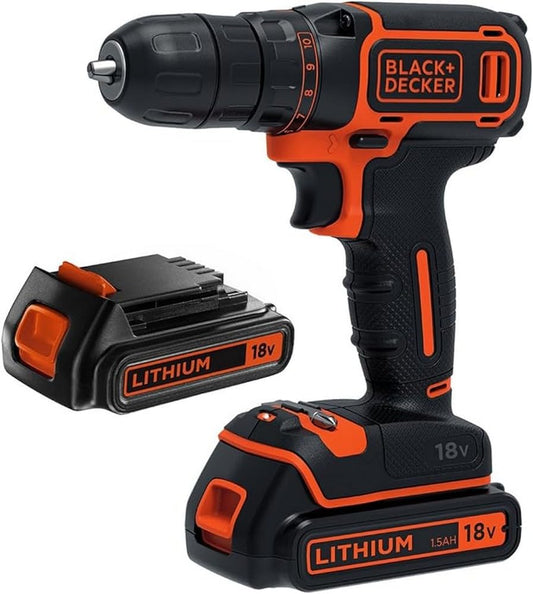 BLACK+DECKER Taladro 18 V con 2 baterías 1,5.0Ah BDCDC18B