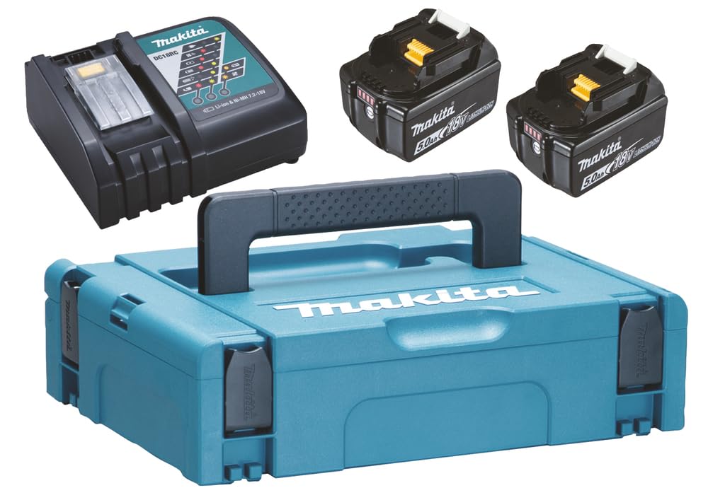 Makita 197624-2 - Kit de baterías 18V LXT 2x5,0 Ah (BL1850B) con cargador DC18RC y maletín Makpac