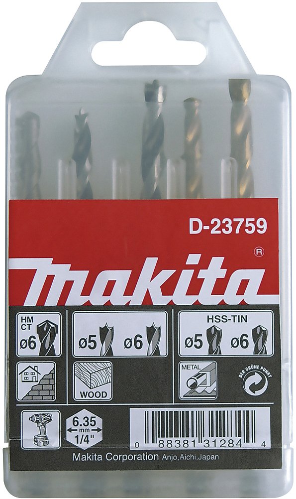 Makita D-23759 - Estuche de brocas para madera, metal y ladrillo 1/4" (Lote de 5 uds)