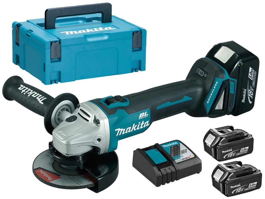 Makita DGA504RT3J - Amoladora angular 18V LXT sin escobillas, 125 mm, 3x5,0 Ah