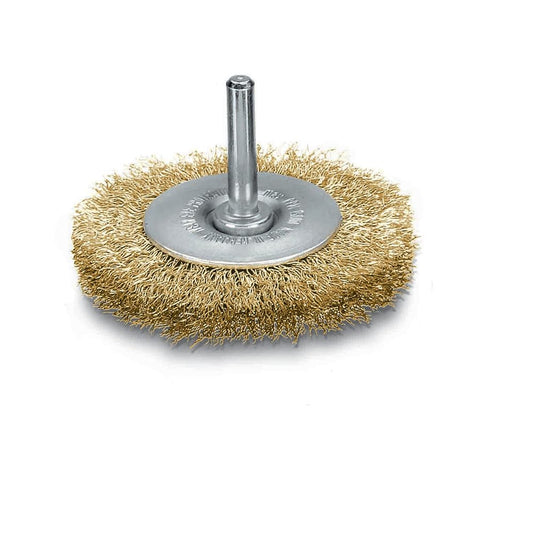 LessMann 418752 - Cepillo circular con espiga LessMann 80 mm. alambre de acero latonado ondulado STM 0,25