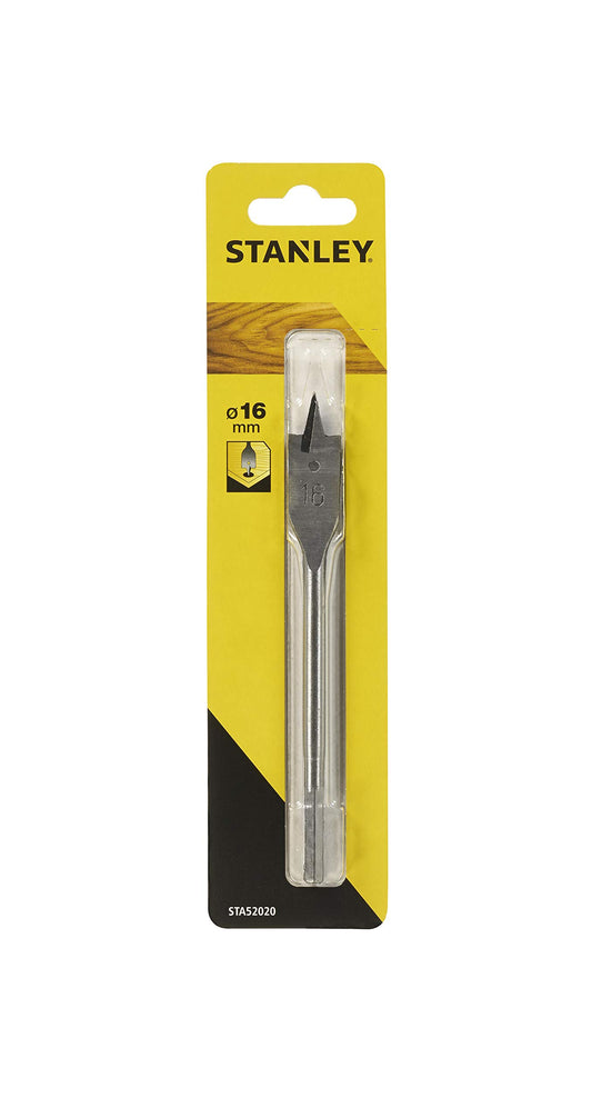 Stanley Accesorios Sta52020-Qz Broca de Pala al Cromo-Vanadio con Punta de Centrar y Bordes Afilados para Madera, diam 16 mm