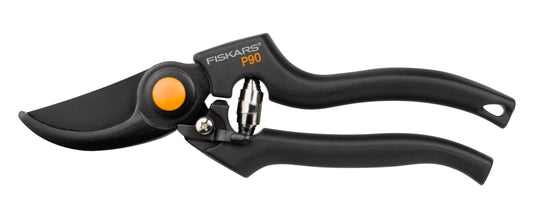 Fiskars Tijeras de podar con cuchilla bypass, Diámetro de corte: 2,6 cm, Cuchillas de acero de calidad con cubierta antiadherente, Longitud: 22,5 cm, Negro/Naranja, Pro, P90, 1001530