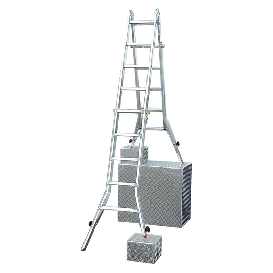 Krause 129987 - Escalera articulada telescópica TeleVario con patas regulables, 4x5 peldaños, altura de trabajo 6,05 m