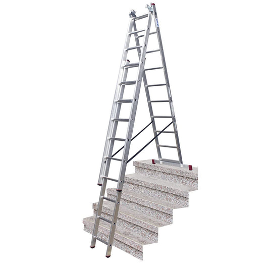 Krause 033406 - Escalera multiusos de aluminio Corda con travesaño para escaleras, 3x10 peldaños, altura de trabajo 7,00 m