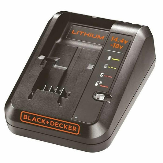 Black+Decker Cargador para baterías de Litio 14.4-18V, Tiempos de Carga: 1.5Ah (90min), 2.0Ah (120min), 2.5Ah (150min), 4.0Ah (240min), 5.0Ah (300min), BDC1A-QW