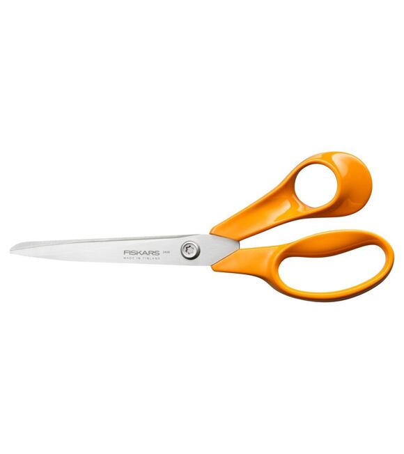 Fiskars Tijeras de cocina universales Classic, Para Diestros, Longitud total: 21 cm, Tornillo Torx mejorado y mango más ergonómico, Acero/Plástico, Naranja, 1075031