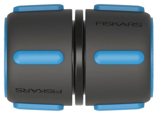 Fiskars Reparador de mangueras, Con puntos de contacto SoftGrip y sistema de codificación por colores, Tamaño universal, Ø 1,3-1,5 cm (1/2-5/8''), 17 g, Negro/azul, 1027064