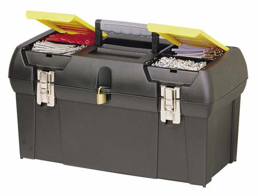 STANLEY Caja de Herramientas Milenium, Resistente Polipropileno, Bandeja Extraíble, Organizadores en Tapa, Cierres Metálicos, Asa Bimaterial, dimensiones en cm 41,1 x 19,9 x 18,5, 1-92-065