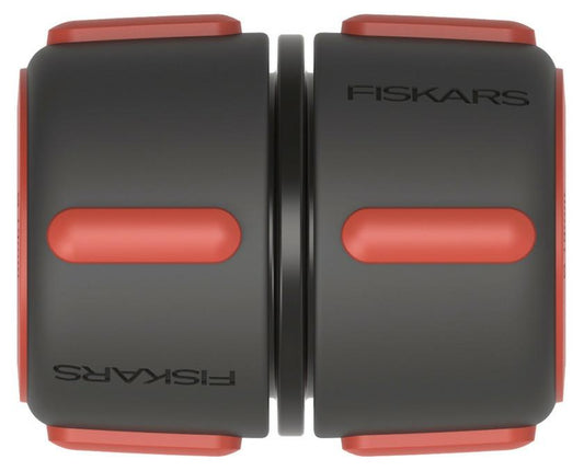 Fiskars Reparador de mangueras, Con puntos de contacto SoftGrip y sistema de codificación por colores, tamaño universal, Ø 1,9 cm (3/4''), 80 g, Negro/rojo, 1027066