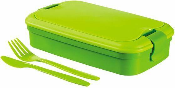 Curver, Bento Recipiente para Alimentos Lunch & Go 1.4 L, con Cubiertos, 2 Compartimentos + Separador Interno, Color Verde Lima (00768-C52-00)