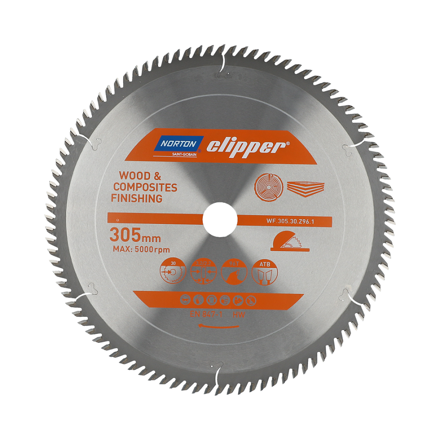 Norton 70184608125 - Disco de sierra circular para madera y materiales compuestos, 305 x 30 mm, Z96, ATB, 3,2/2,2 mm, para sierra de mesa