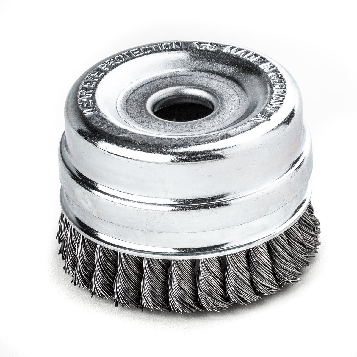 LessMann 487211 - Knot cup brushes with bridle dia 125 mm 32 Z steel wire STH straight 0,50 mm bore 22,2 mm