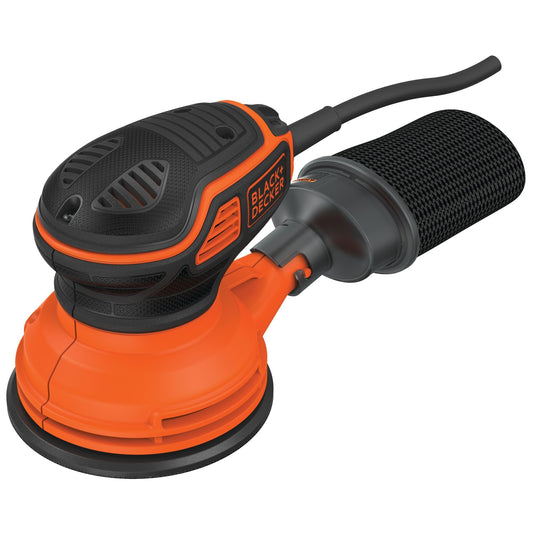 BLACK+DECKER Lijadora Rotorbital 240W, Velocidad 14.000 opm, Diámetro de Órbita 3mm, Fijación de Lija Velcro, Accionador a Presión, Bolsa de Polvo y Hoja de Lija Incluida, KA199-QS