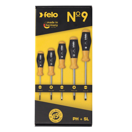 Felo 90095248 - Juego de destornilladores Felo Serie Nº 9 (Planos y PH / 5 uds.)