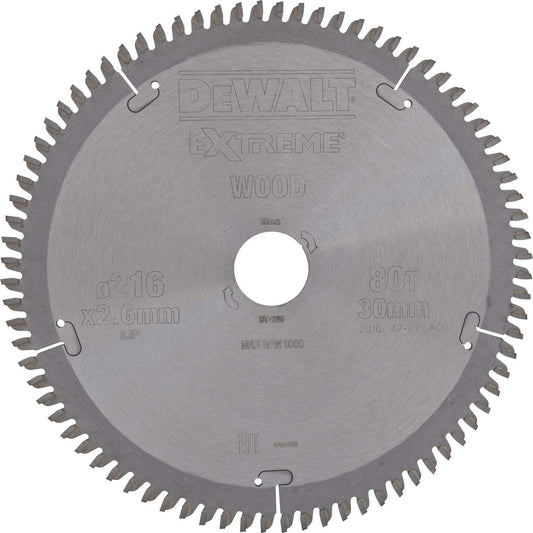 DeWalt DT4286-QZ - Hoja de sierra circular estacionaria 216 x 30 mm 80 dientes TCG -5°