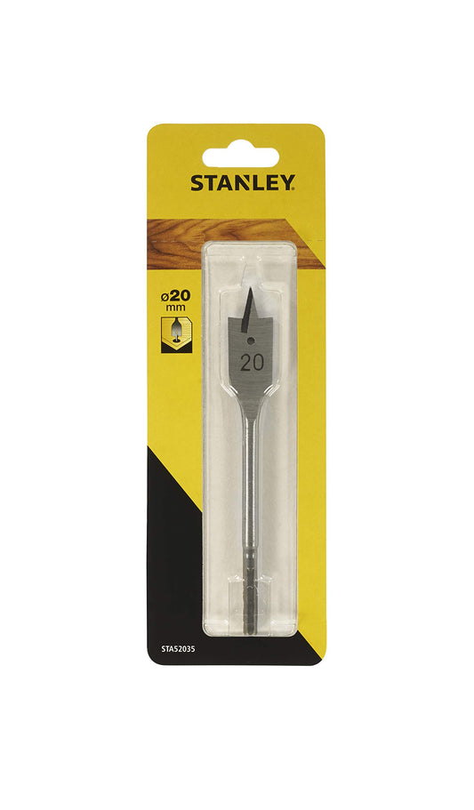 Stanley Accesorios Sta52035-Qz Broca de Pala al Cromo-Vanadio con Punta de Centrar y Bordes Afilados para Madera, diam 20 mm
