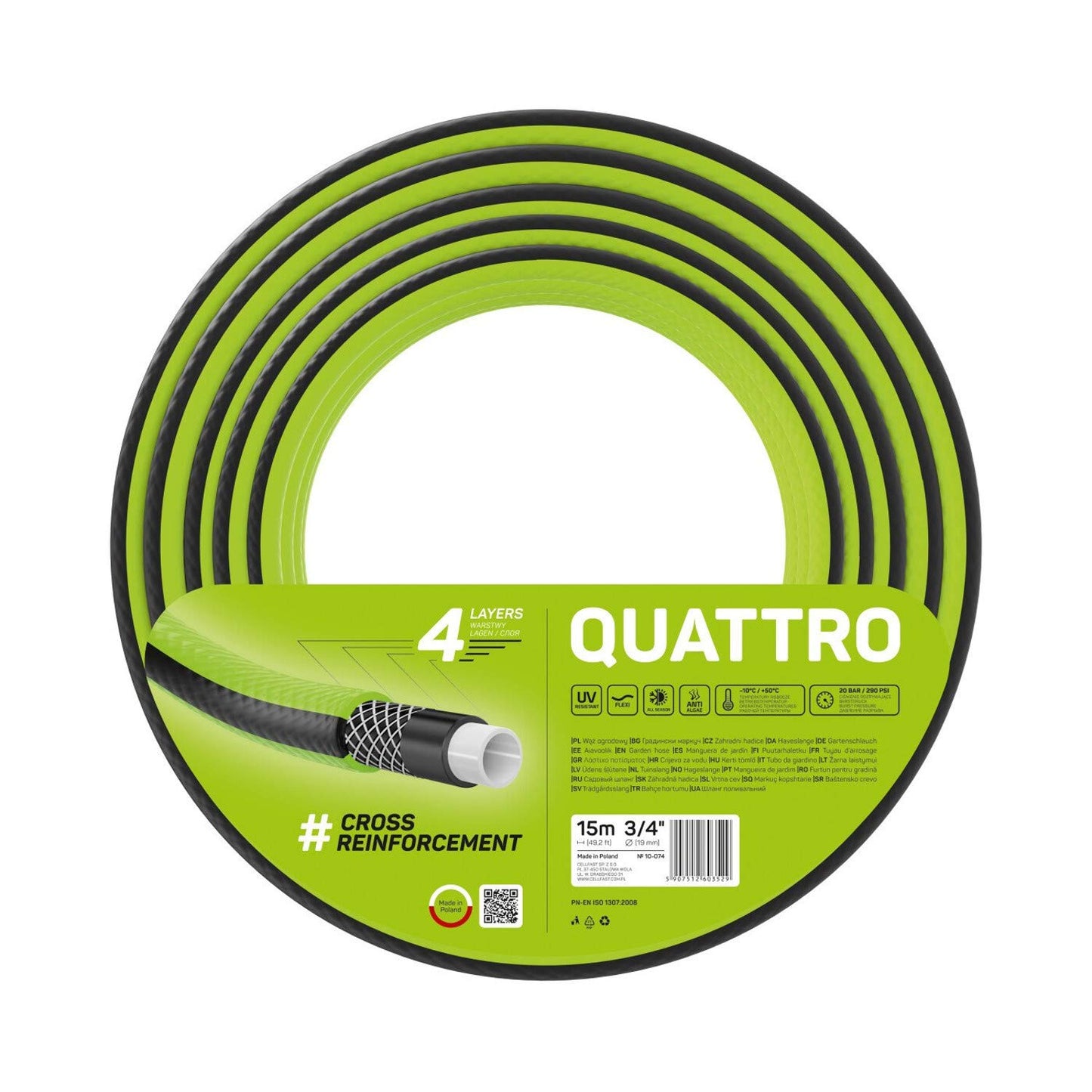 Cellfast 10-074 - Manguera de jardín Quattro 3/4" 15m