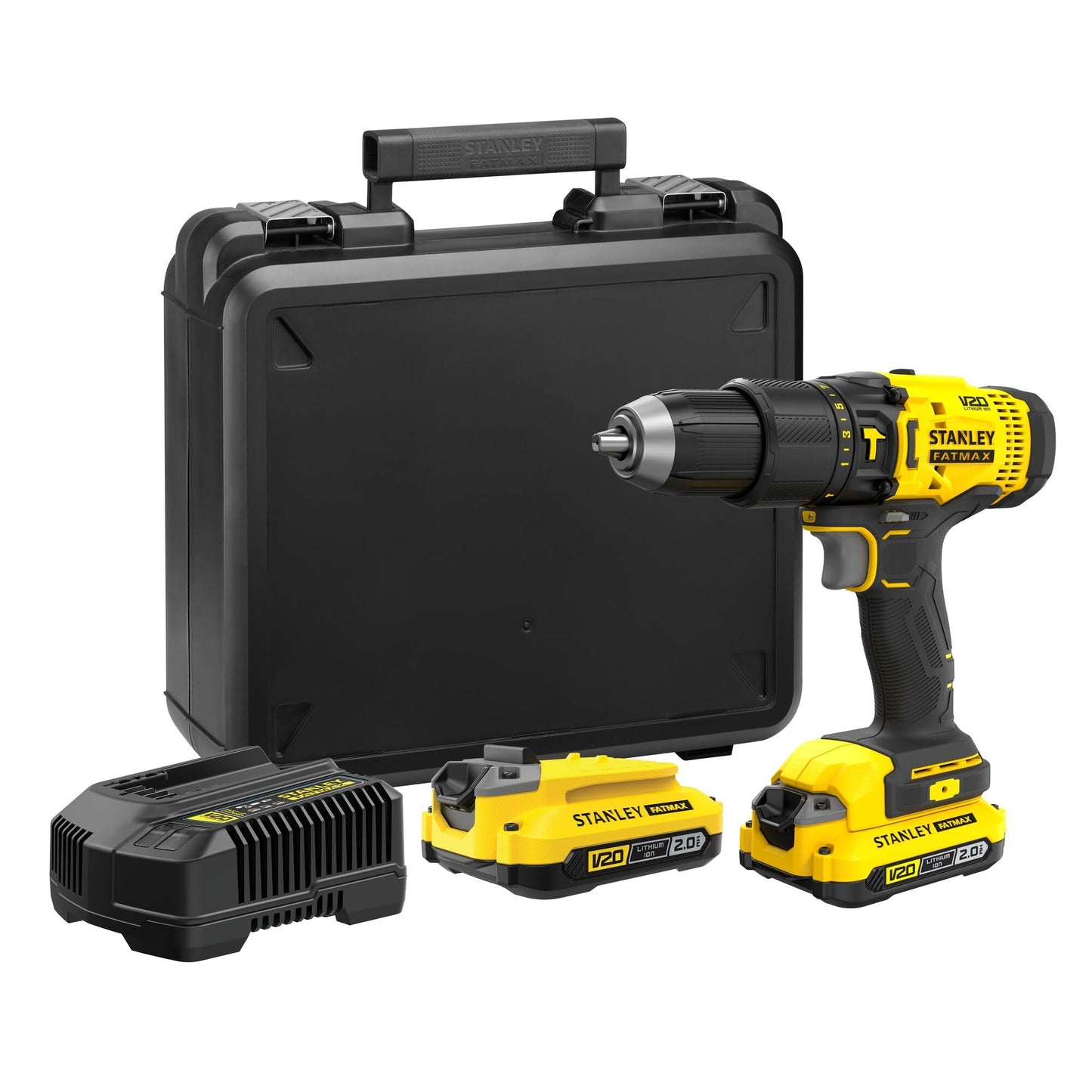 Stanley FatMax SFMCD711D2K - Taladro atornillador percutor a batería V20 50Nm, 2 baterías 2,0Ah