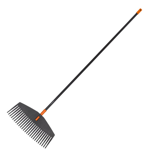 Fiskars Rastrillo para hojas, 25 dientes, Longitud: 175 cm, Ancho: 52cm, Dientes de plástico/Mango de aluminio, Negro/Naranja, Solid L, 1003465