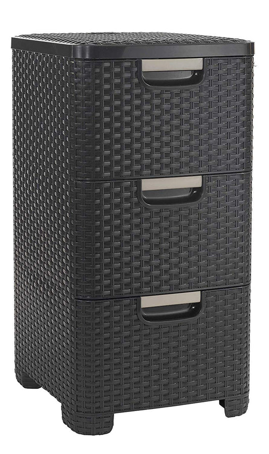 Keter 206313 - Cajonera Style de 3 cajones 14 L efecto ratán marrón 33x38x63 cm