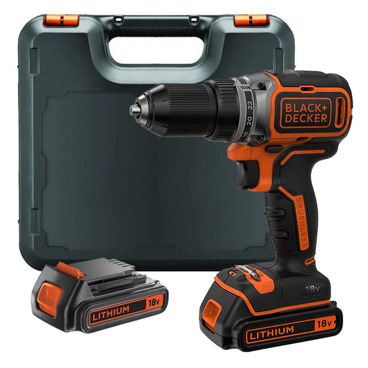 BLACK+DECKER BL186K1B2 - Taladro atornillador a batería 18V 52Nm sin escobillas, 2 baterías 2,0Ah
