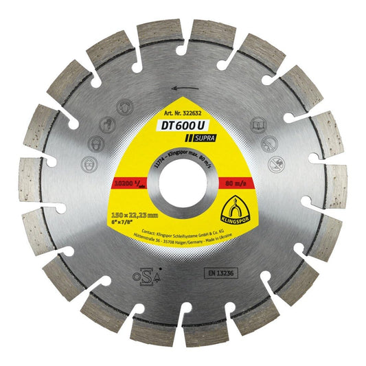 Klingspor 322632 - Disco de corte de diamante segmentado DT 600 U, 150 x 2,4 x 22,23 mm, para hormigón armado