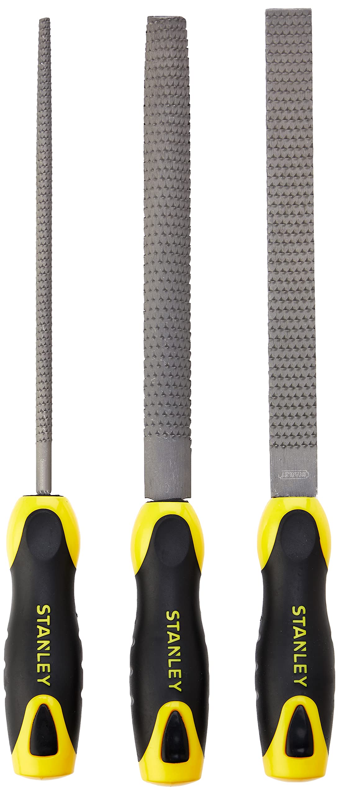 Stanley 0-22-477 - Juego de 3 escofinas para madera de 200 mm (plana, media caña y redonda)