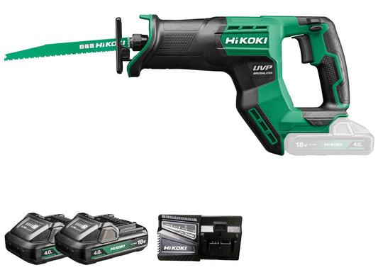 Hikoki CR18DMAWWZ - Sierra sable de batería 18 V CR18DMA, 2 baterías 4,0 Ah y maletín HSC