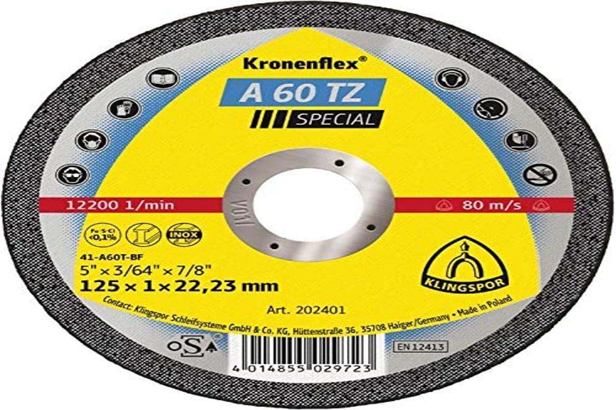 Klingspor 202401 - Disco de corte Kronenflex para metal A 60 TZ Special, 125 x 1 x 22,23 mm