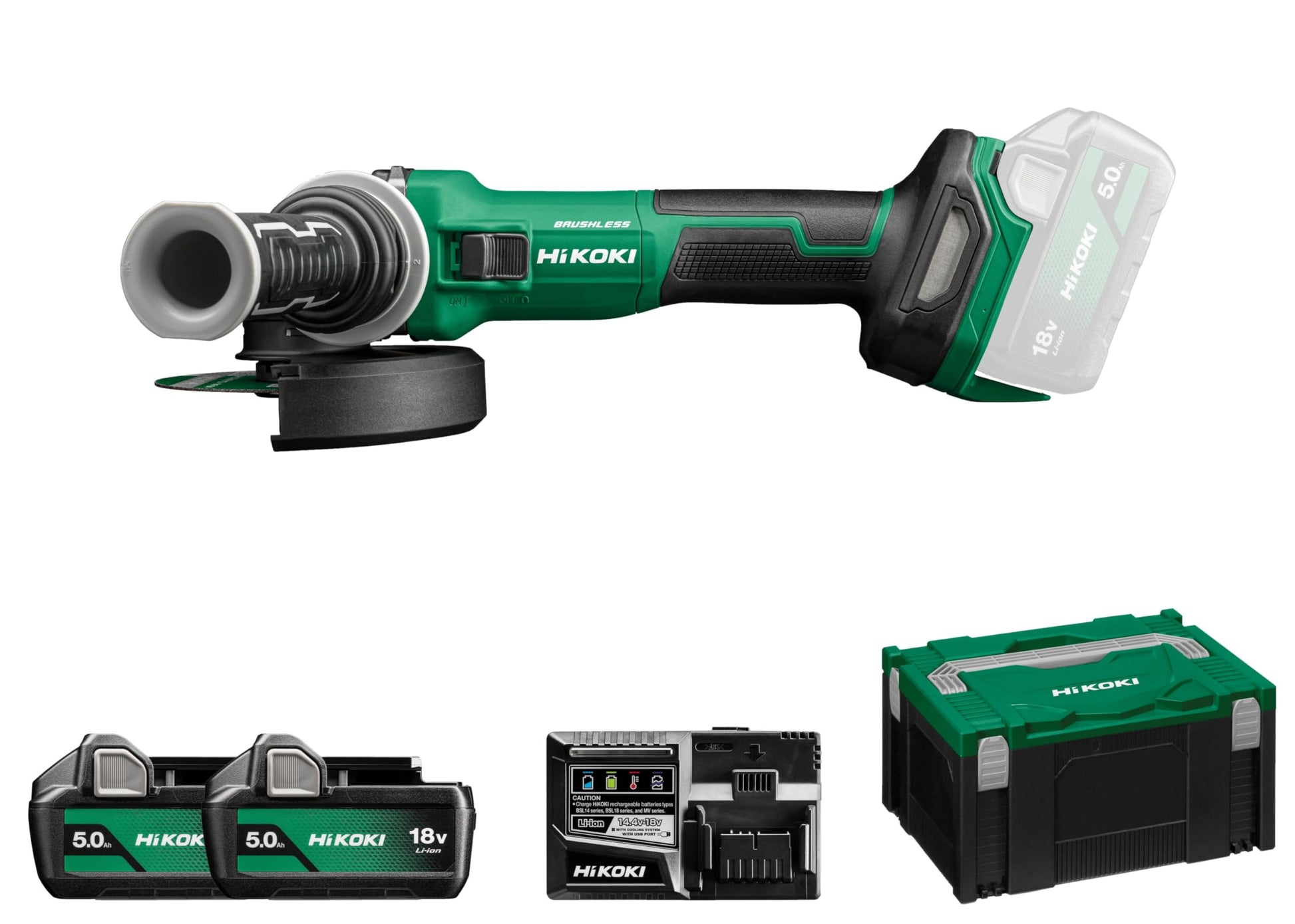 Hikoki G1813DEWQZ - Amoladora angular de batería G1813DE 18V 125 mm, 2x5,0 Ah, maletín