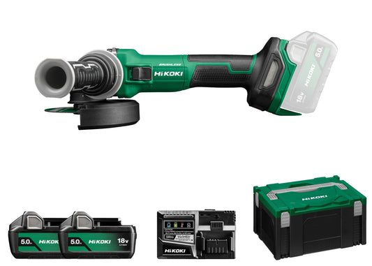 Hikoki G1813DEWQZ - Amoladora angular de batería G1813DE 18V 125 mm, 2x5,0 Ah, maletín