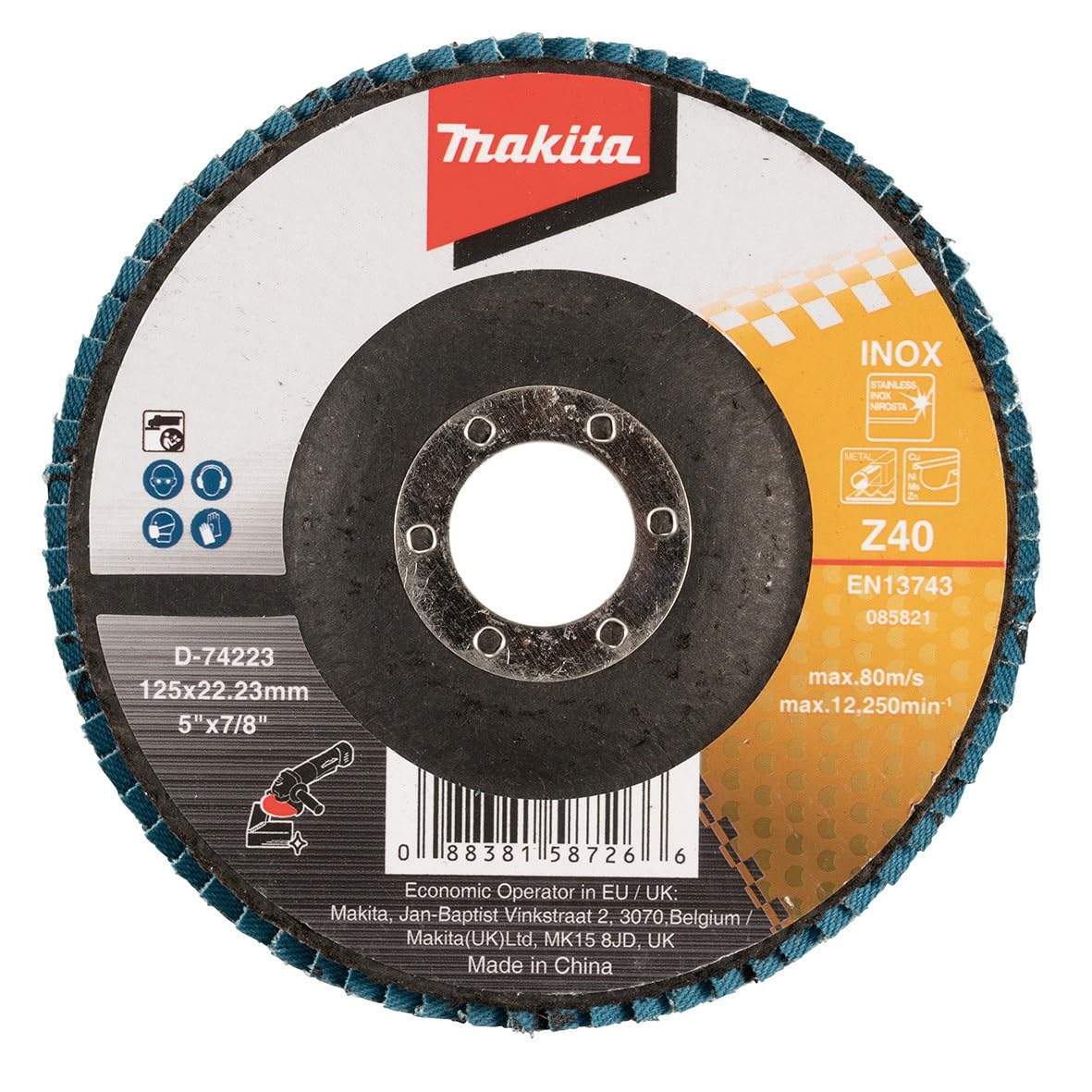 Makita D-74223 - Disco de láminas (125 mm, zirconia, grano 40)