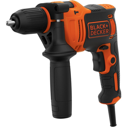 BLACK+DECKER Taladro Percutor con Cable 710 W, Porta Brocas de 13 mm, Velocidad hasta 2900 rpm, Incluye 4 Brocas, 2 Madera, Mampostería y Empuñadura Lateral, BEH710-QS