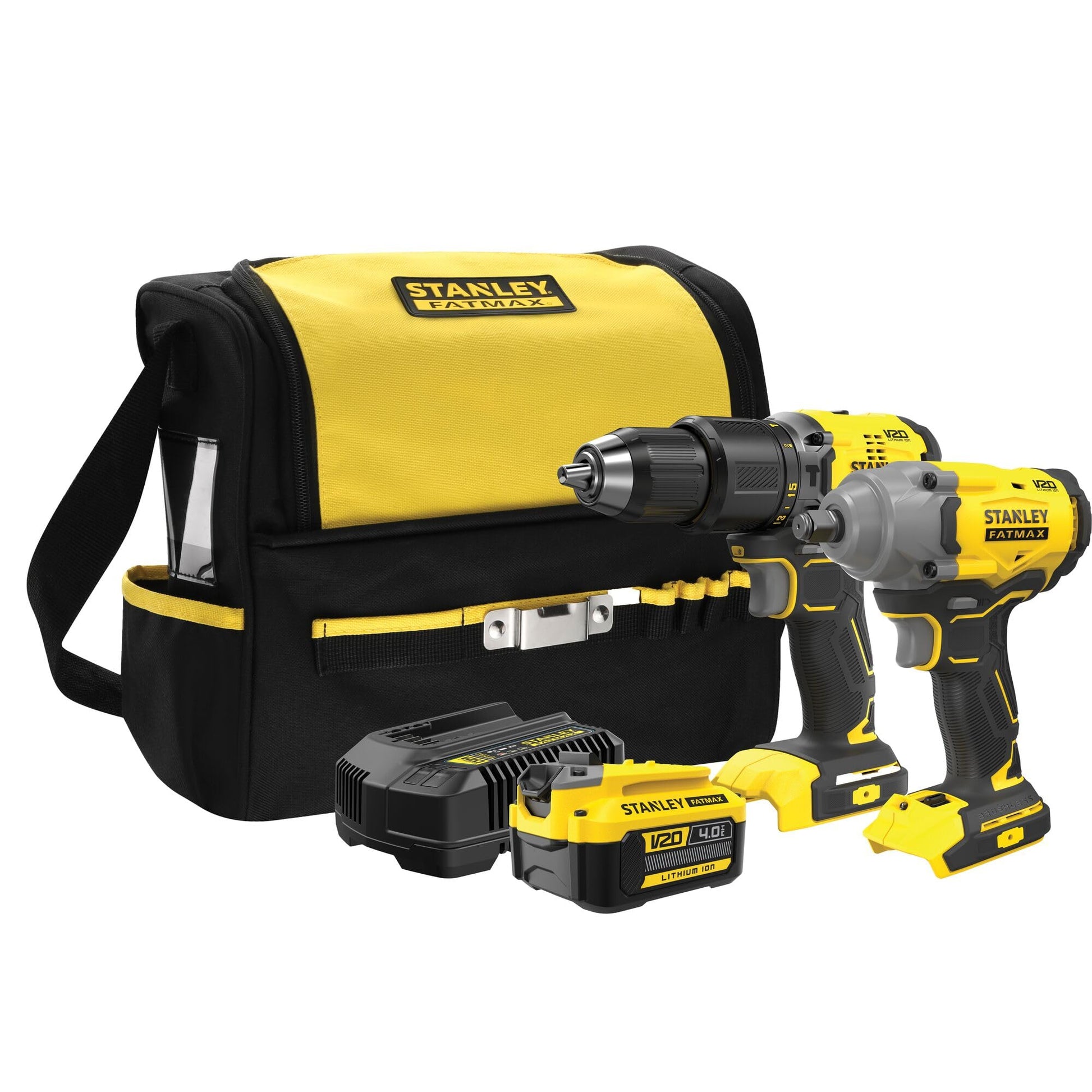 Stanley FATMAX SFMCK217M1S - Kit V20 18V: taladro percutor SFMCD715 + llave de impacto SFMCF920, bateria 4,0Ah y bolsa