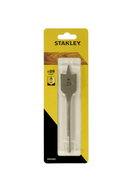 Stanley Accesorios Sta52060-Qz Broca de Pala al Cromo-Vanadio con Punta de Centrar y Bordes Afilados para Madera, diam 28 mm