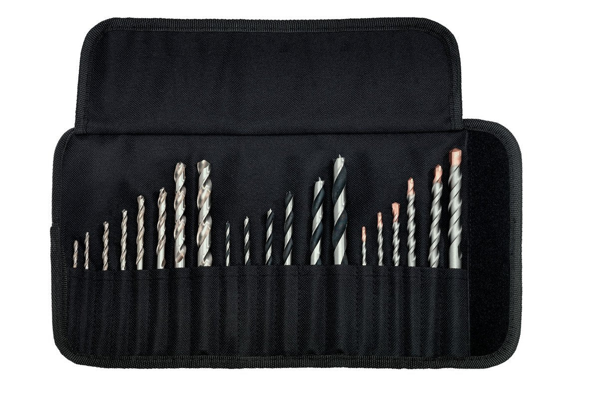 Metabo 626729000 - Juego de brocas SP metal, madera y piedra, 20 piezas, estuche enrollable