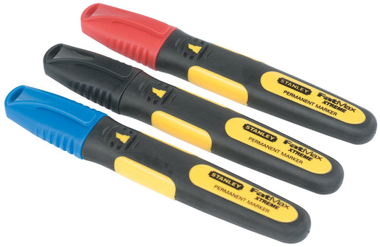 Stanley 0-47-315 - Marcadores FatMax de punta biselada negro, rojo y azul (3 uds.)
