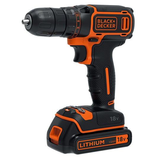 BLACK+DECKER BDCDC18-QW - Taladro atornillador 18V, incluye 1 bateria litio 1.5Ah
