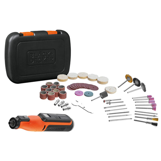 BLACK+DECKER Multi-Herramienta Rotativa 7,2V, Control de Velocidad Variable, Batería Integrada de 1.5Ah, Incluye 53 Accesorios y Estuche de Transporte, BCRT8IK