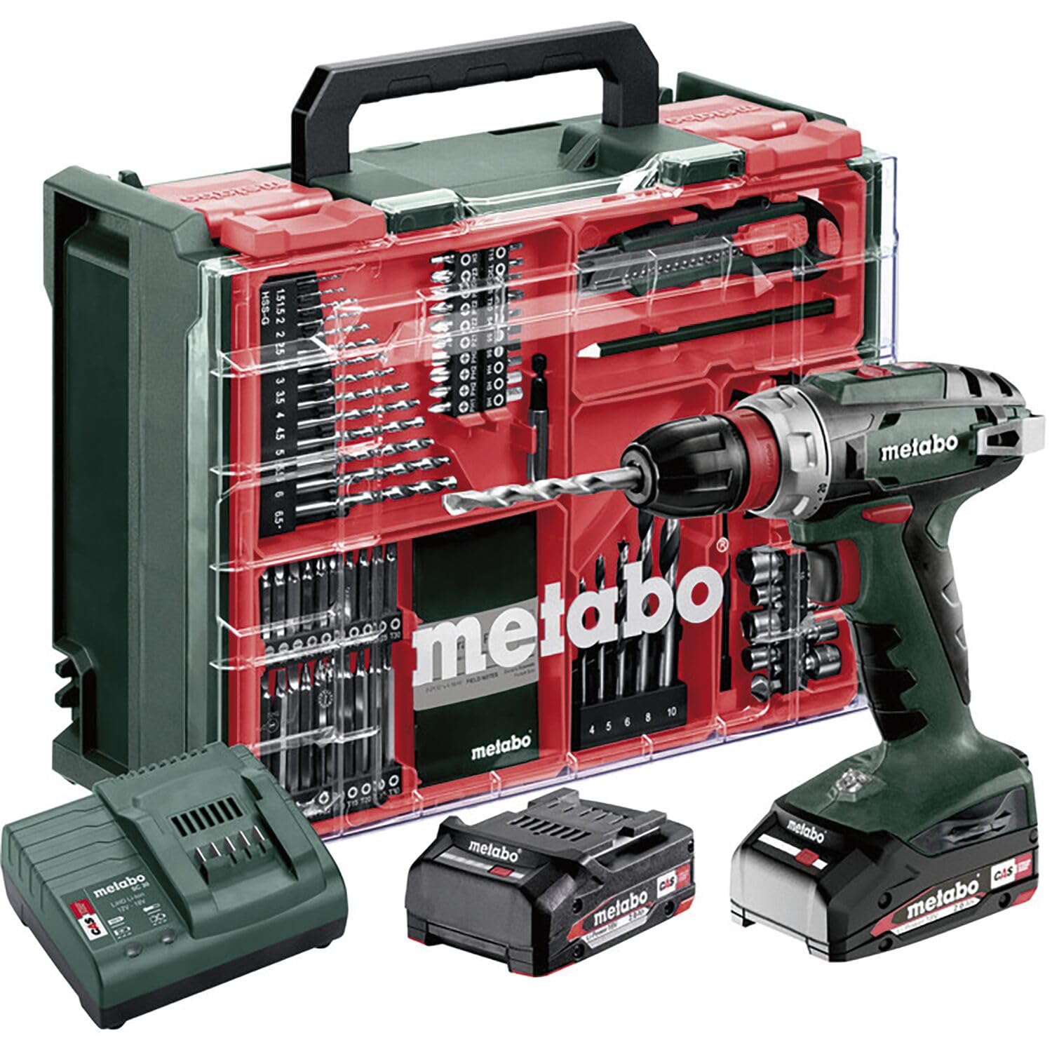 Metabo 602217710 - Taladro atornillador de batería BS 18 Quick Set 18 V, 2x2,0 Ah, 74 accesorios