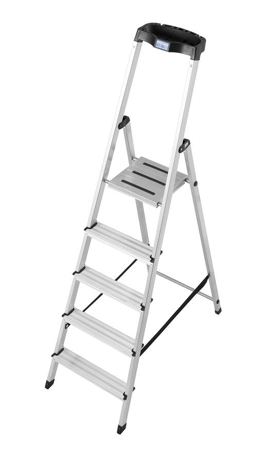 Krause 126337 - Escalera de tijera de aluminio Safety con estribo de seguridad, 5 peldaños