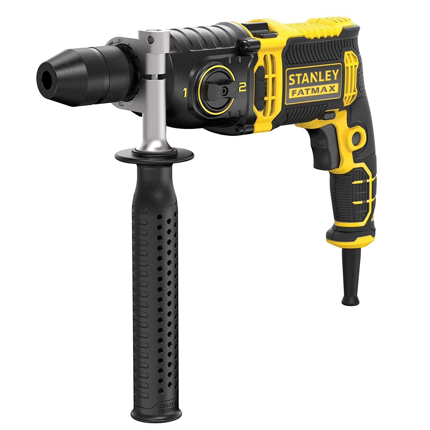 STANLEY FATMAX - Taladro Percutor con Cable de 1.100W, Porta Brocas Metálico Automático de 13 mm, 54.400 IPM, con Maletín y Empuñadura Lateral, FMEH1100K-QS