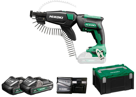 Hikoki W18DAWCZ - Atornillador de pladur de batería 18 V con cargador de tornillos, 2x4,0 Ah y maletín