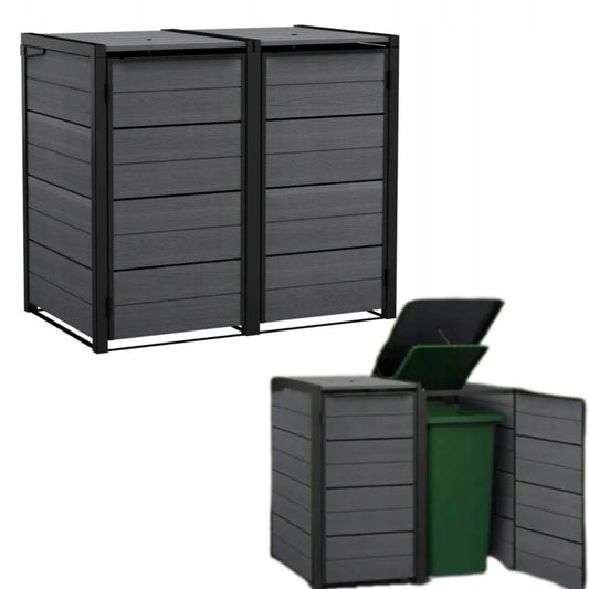 Keter Hide Away 2 Cajas para contenedores de Basura de 240 litros, 138 x 84 x 121 cm, Color Antracita, Tapa con Resorte de Gas, ventilado, Ampliable
